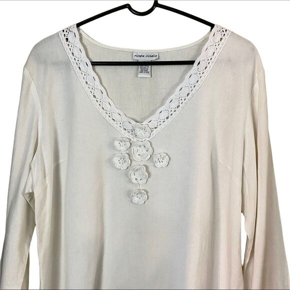 Michele Michelle White Linen Blend Tunic Top Size XL - Picture 2 of 6